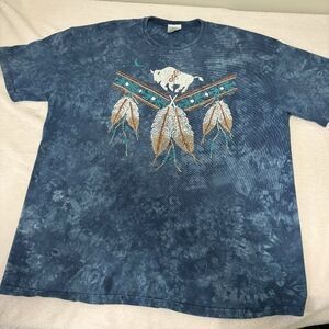 Native American T Shirt Blue Dream Catcher Buffalo Lynee USA Vintage - Size OS